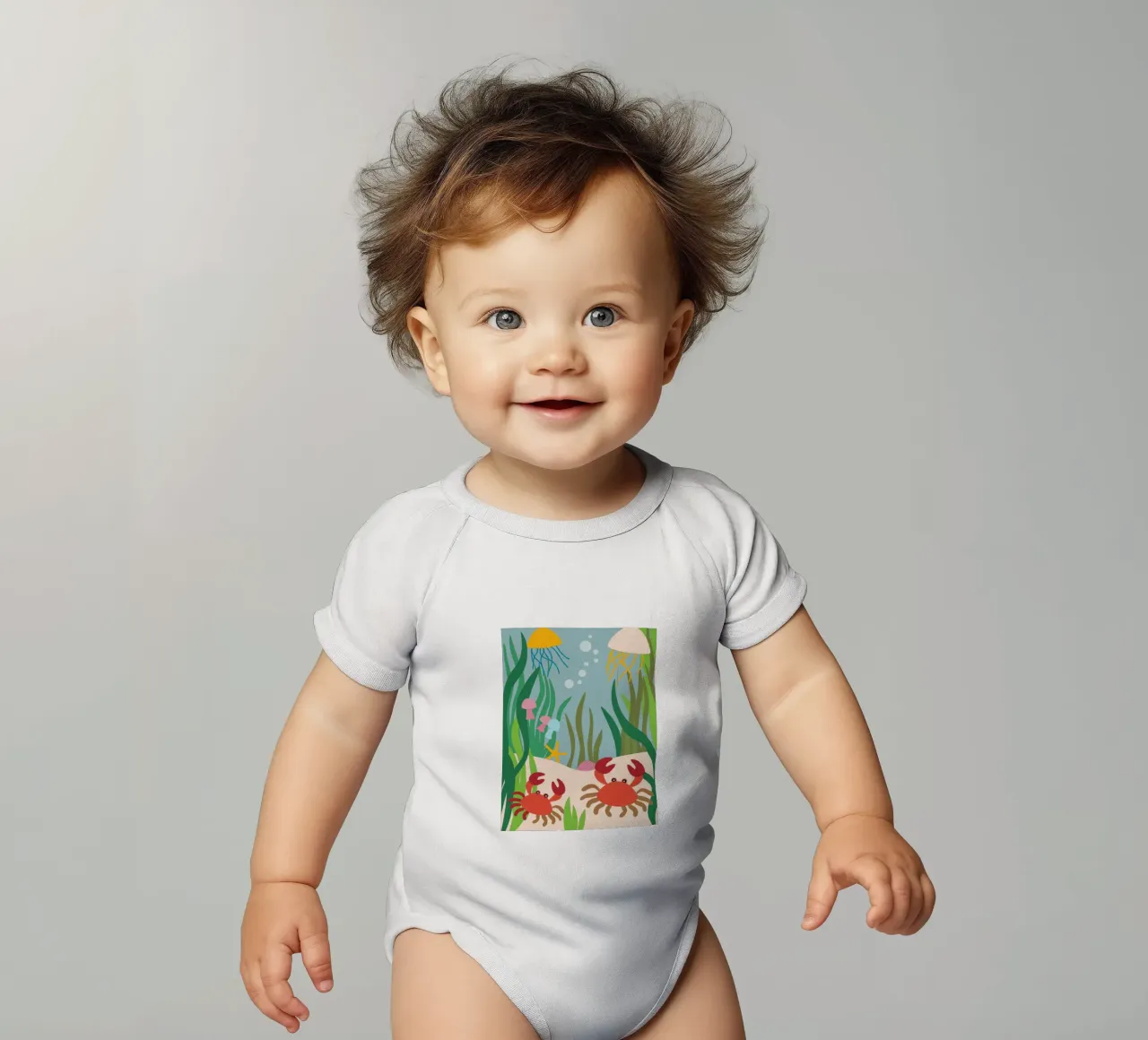 Granchio e medusa body neonato maniche corte da CUTE ANIMALS