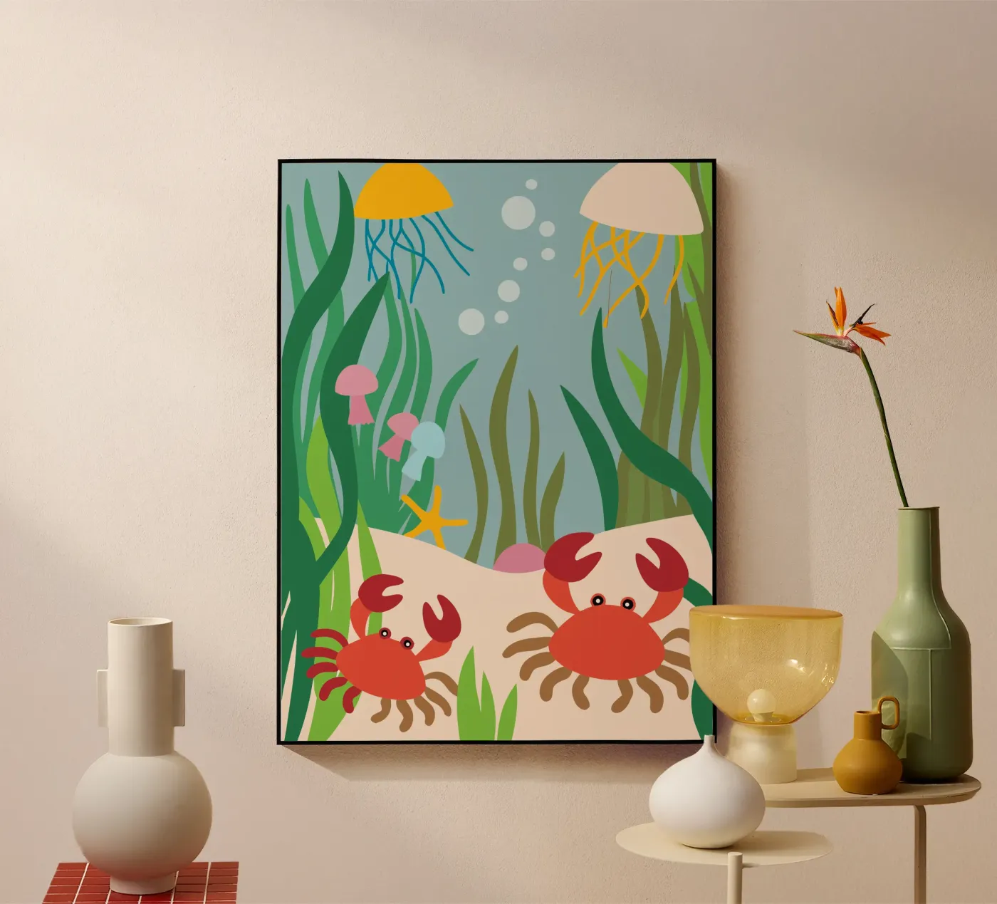 Crab and Jellyfish Acryl-Glas von CUTE ANIMALS