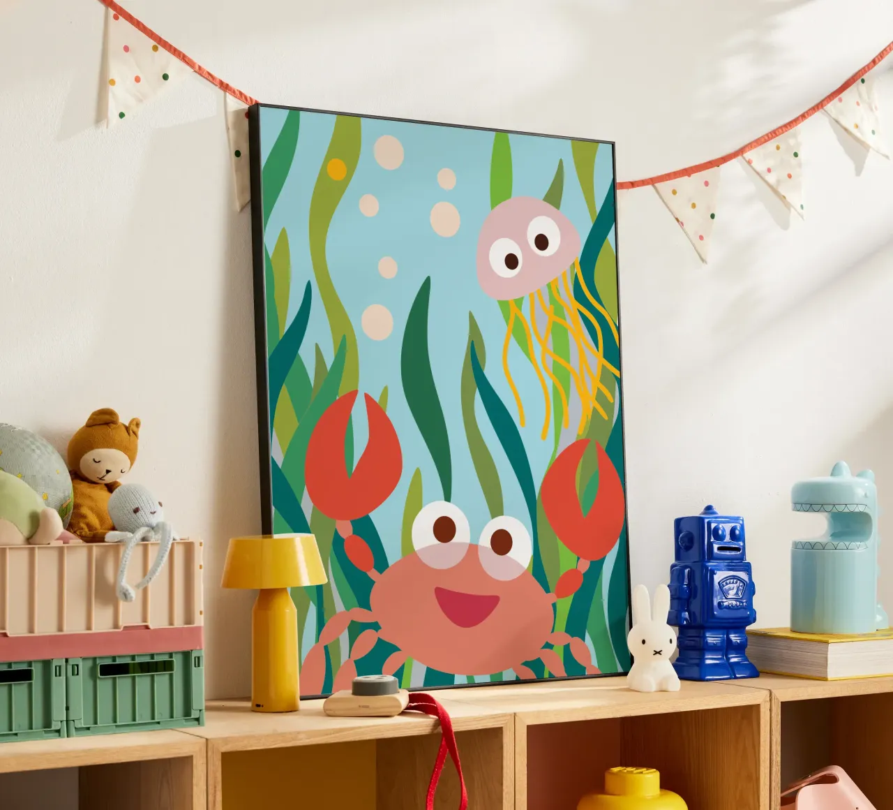Granchio e medusa alluminio dibond da CUTE ANIMALS