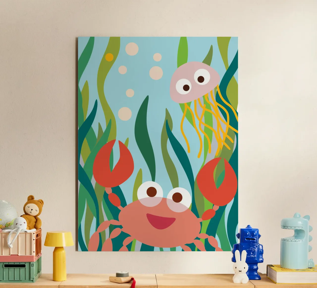 Granchio e medusa alluminio dibond da CUTE ANIMALS
