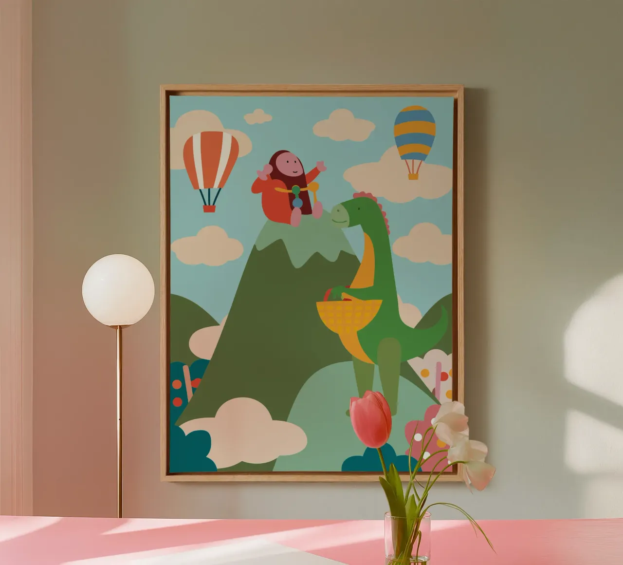 Dinosaurussen en Kingkong canvas met Baklijst van CUTE ANIMALS