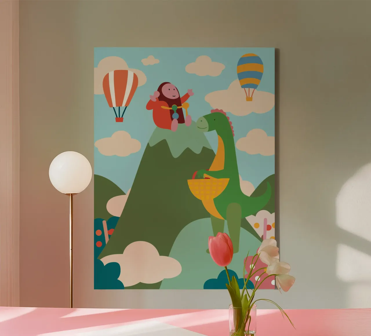 Dinosaurussen en Kingkong canvas met Baklijst van CUTE ANIMALS