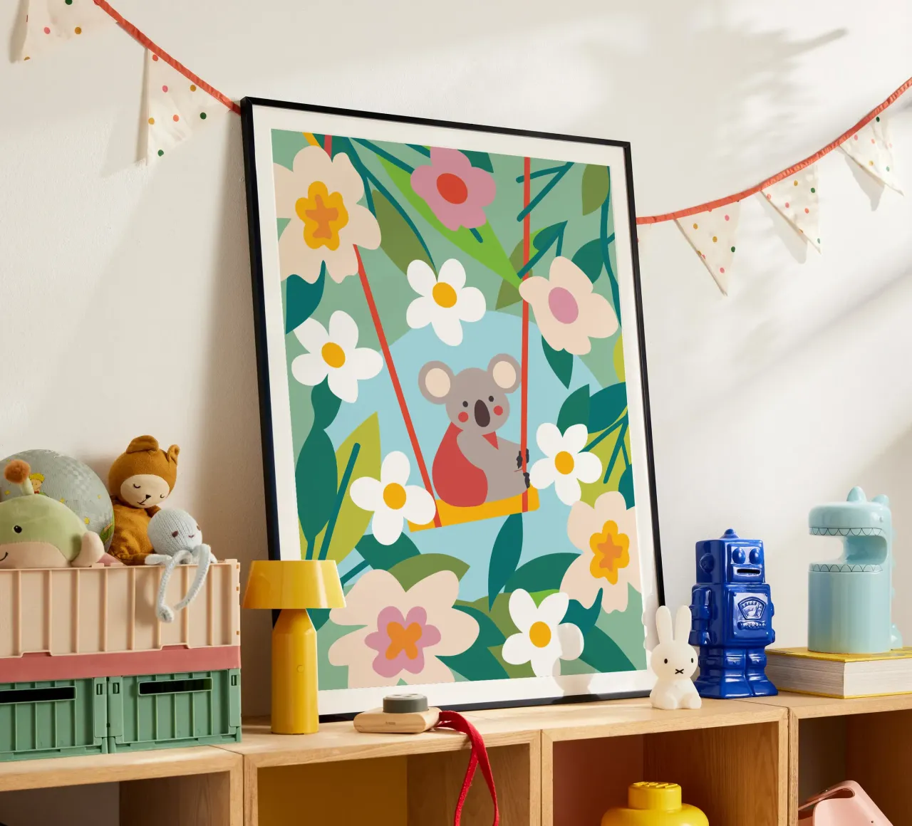 Koala e fiori poster con telaio in alluminio da CUTE ANIMALS