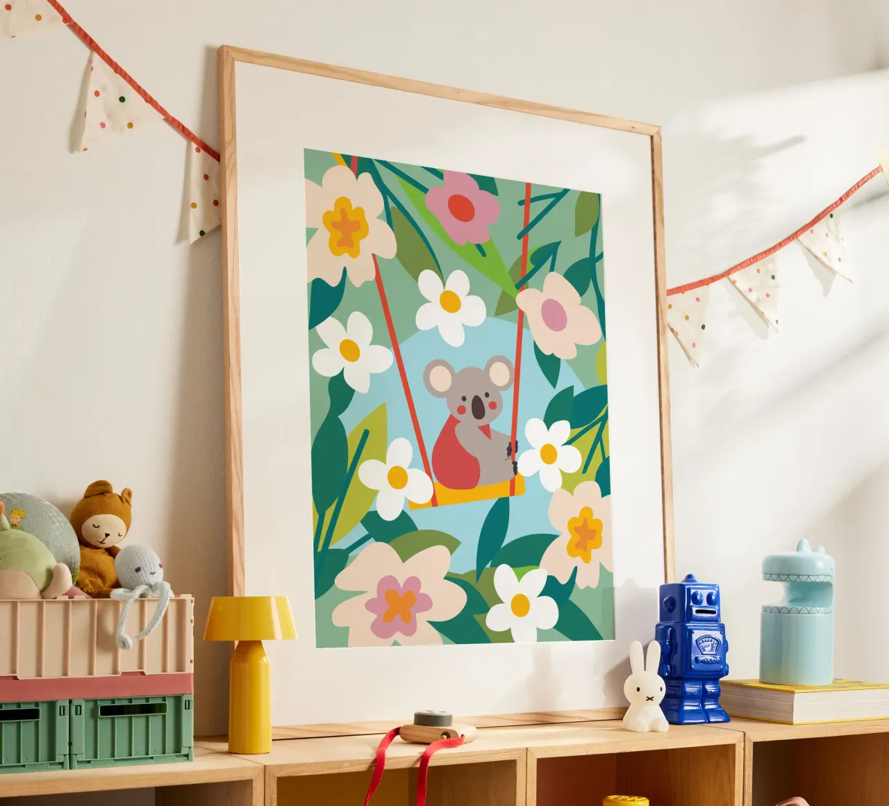 Koala e fiori poster con telaio in alluminio da CUTE ANIMALS