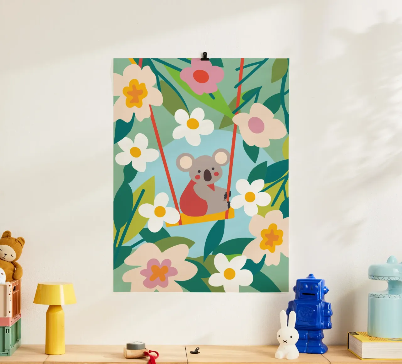 Koala e fiori poster con telaio in alluminio da CUTE ANIMALS