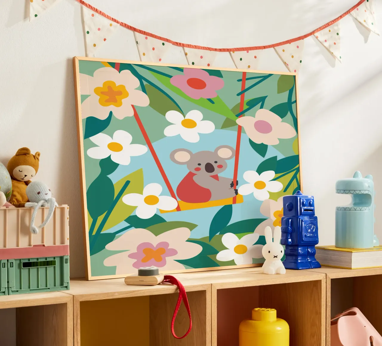 Koala e fiori poster con telaio in alluminio da CUTE ANIMALS