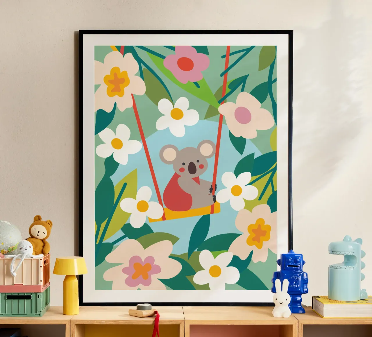 Koala e fiori poster con telaio in alluminio da CUTE ANIMALS