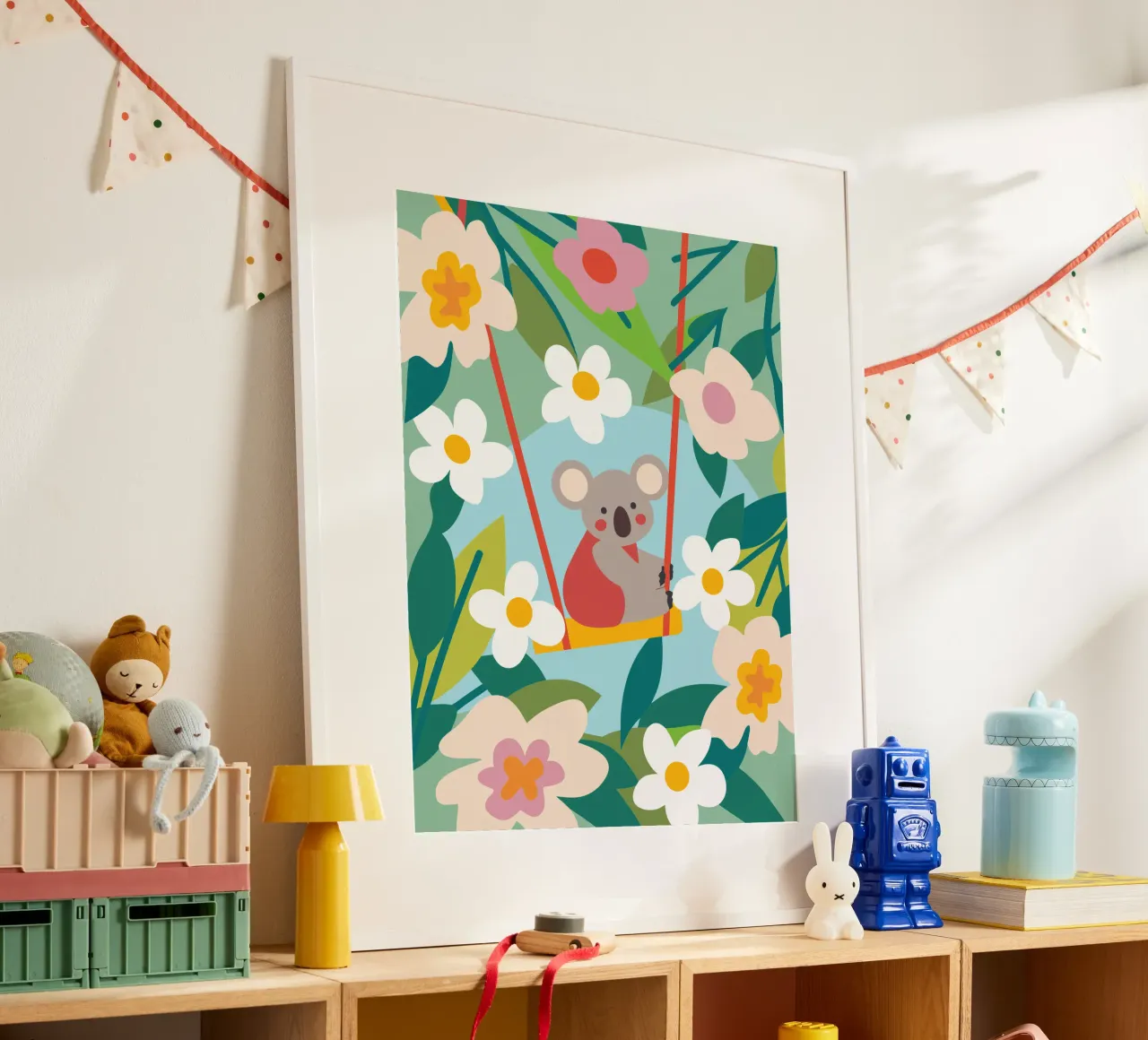 Koala e fiori poster con telaio in alluminio da CUTE ANIMALS