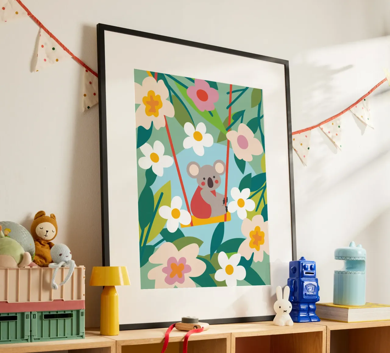 Koala e fiori poster con telaio in alluminio da CUTE ANIMALS