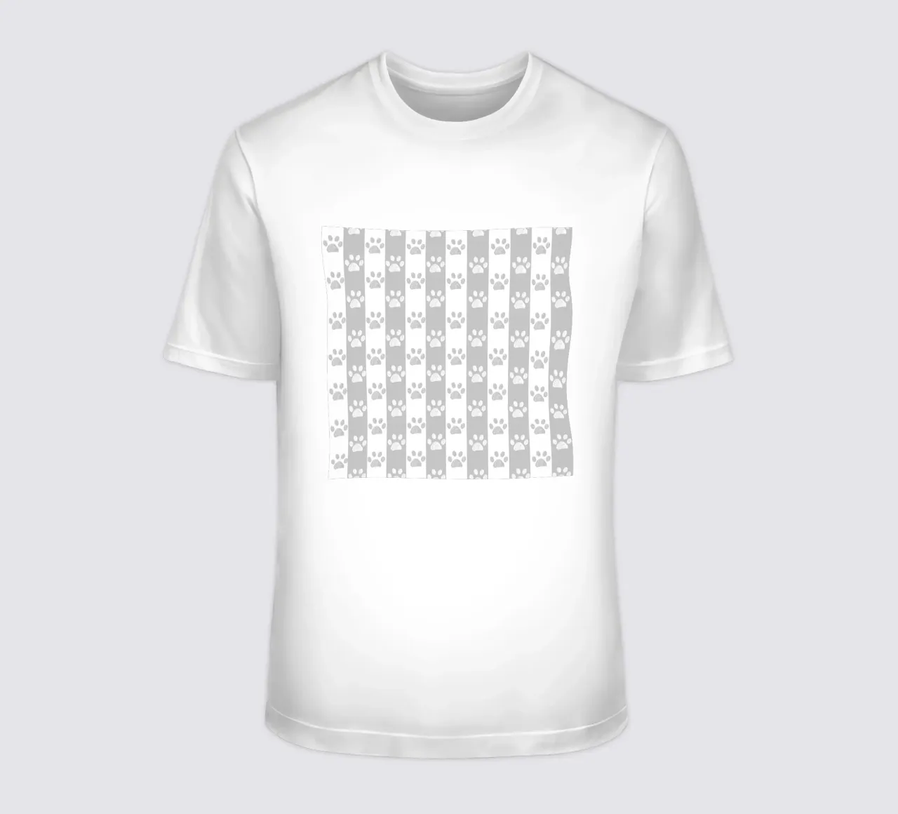 Grey and white stripe pattern with doodle paw print t-shirt by gulsengunel