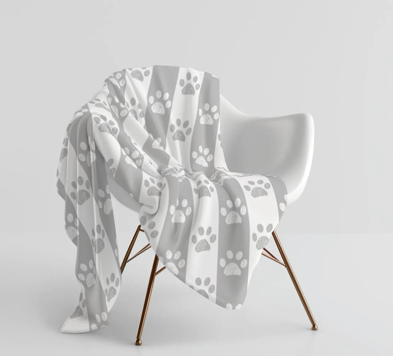 Grey and white stripe pattern with doodle paw print fleece blanket by gulsengunel