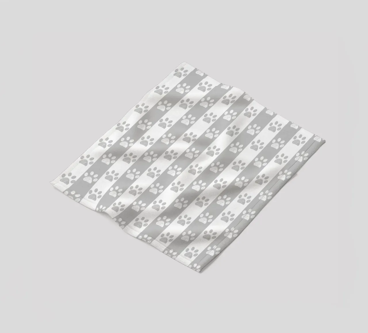 Grey and white stripe pattern with doodle paw print fleece blanket by gulsengunel