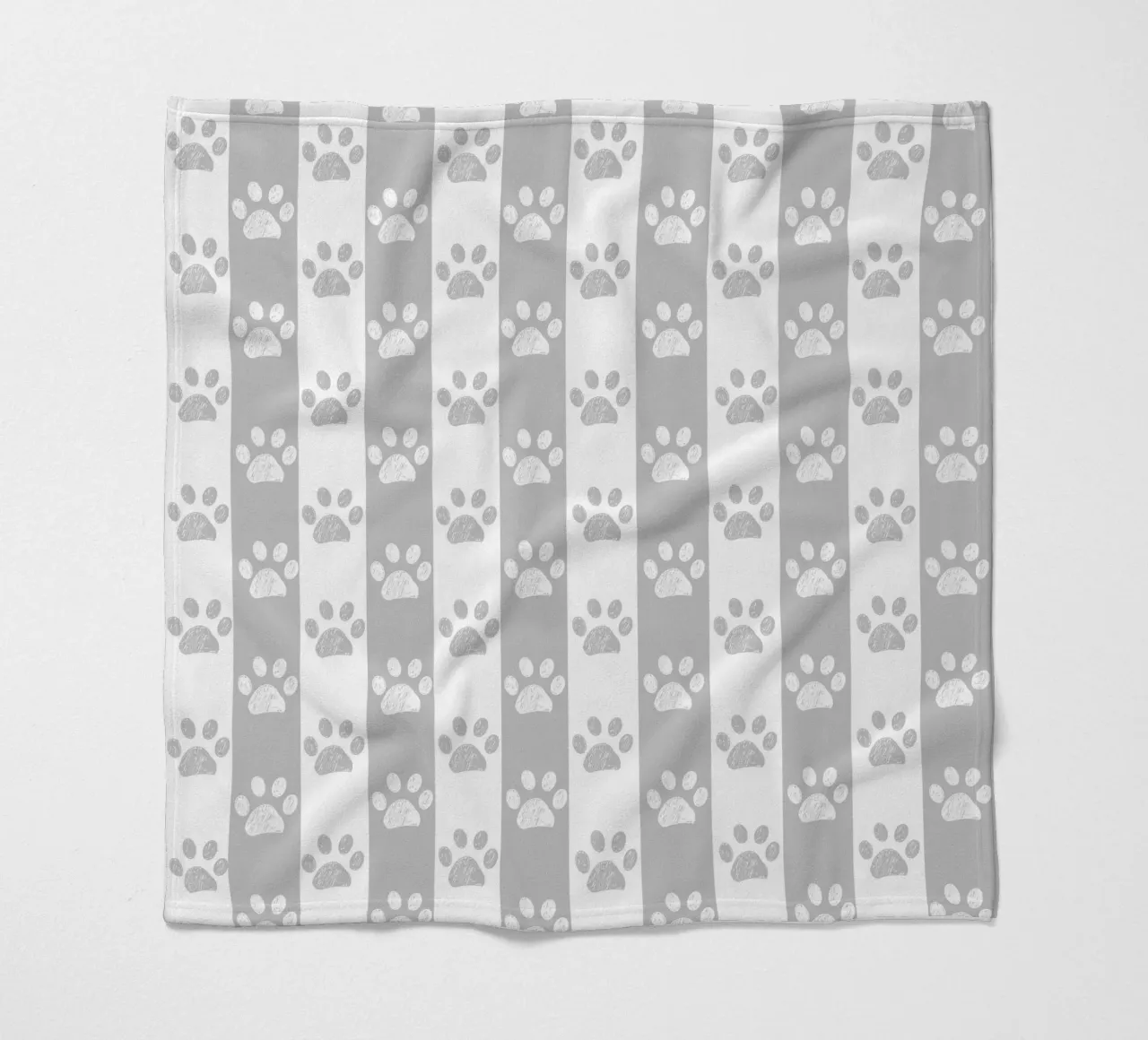 Grey and white stripe pattern with doodle paw print fleece blanket by gulsengunel