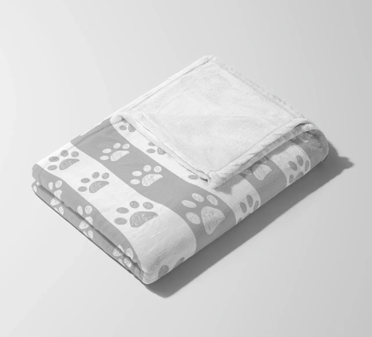 Grey and white stripe pattern with doodle paw print fleece blanket by gulsengunel