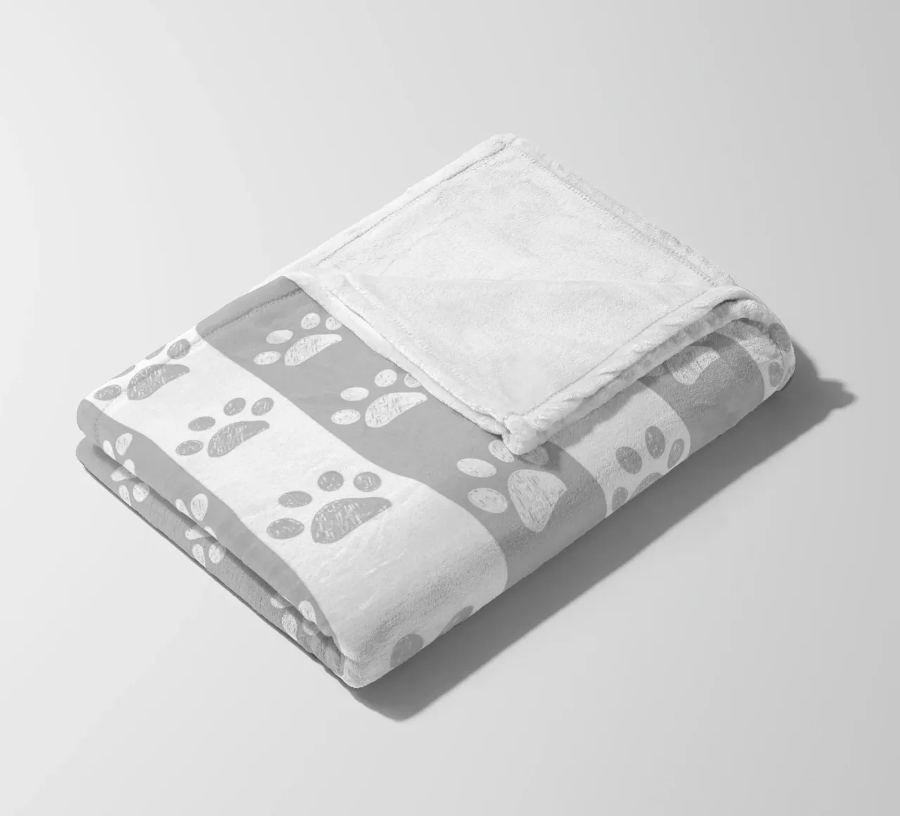 Grey and white stripe pattern with doodle paw print fleece blanket by gulsengunel