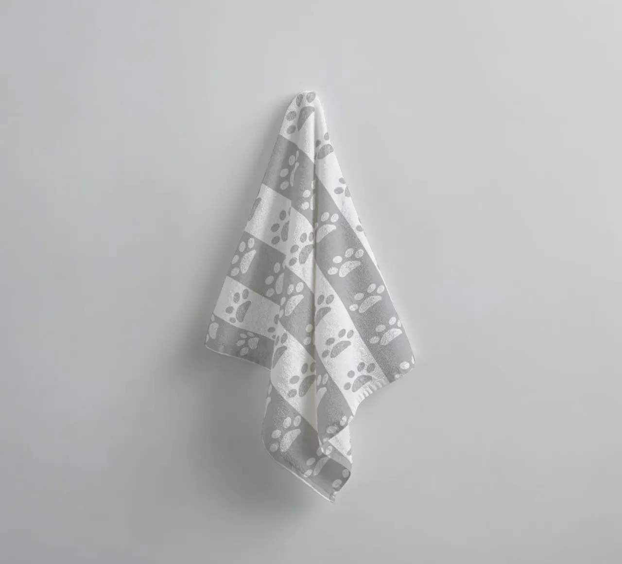 Grey and white stripe pattern with doodle paw print towel by gulsengunel