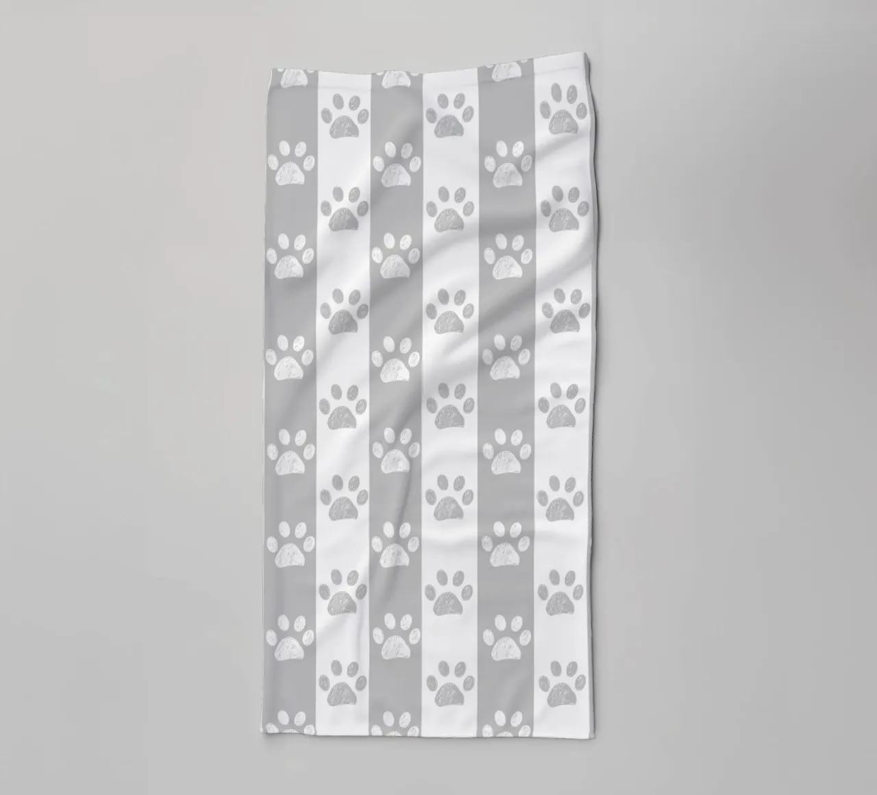 Grey and white stripe pattern with doodle paw print towel by gulsengunel