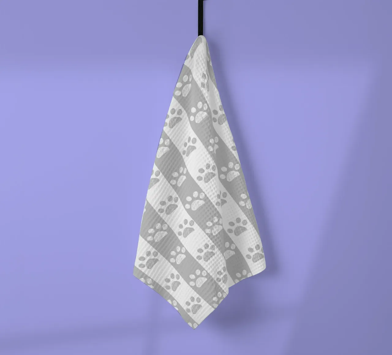 Grey and white stripe pattern with doodle paw print tea towel by gulsengunel