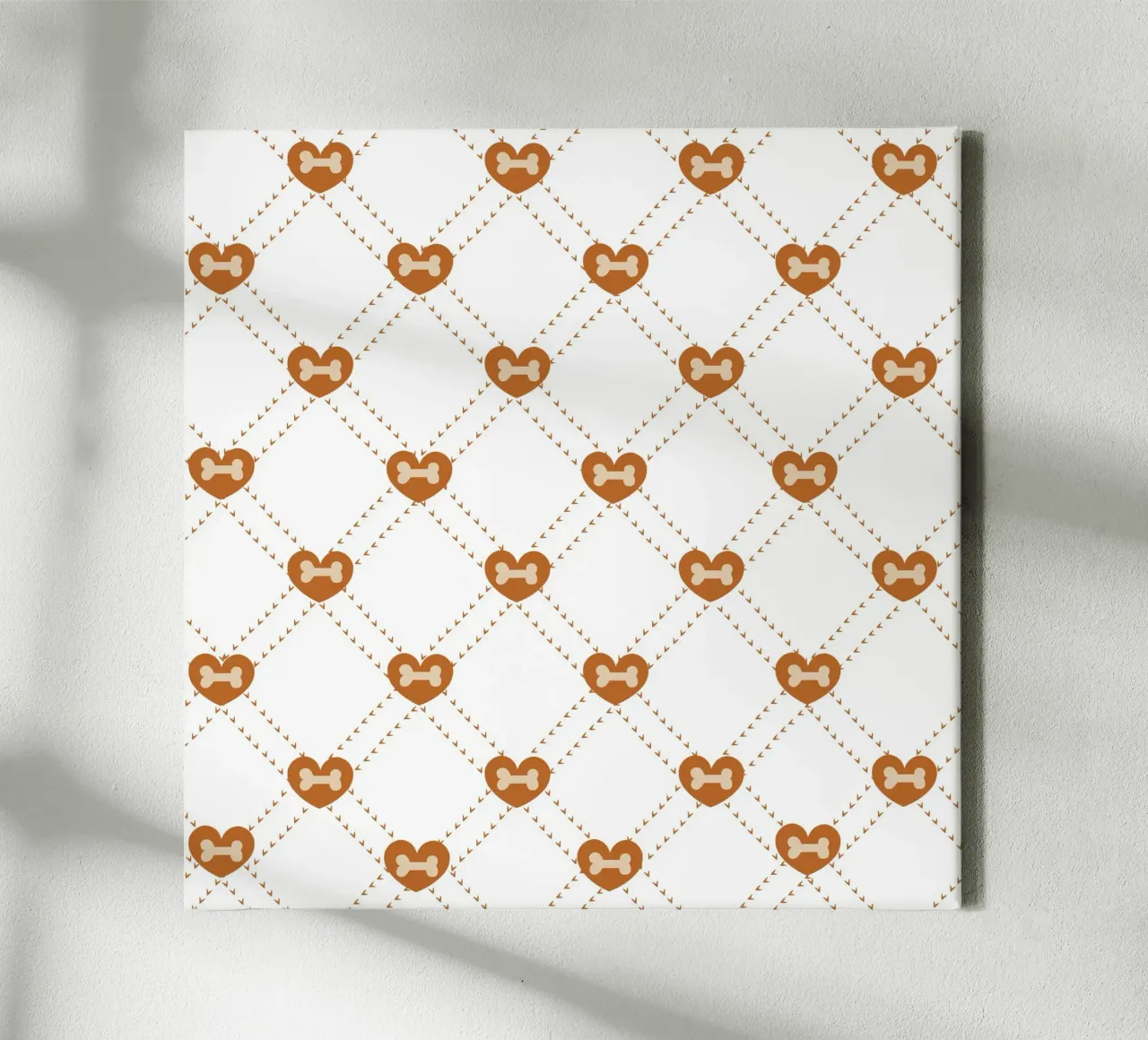 Plaid with bones and hearts pattern canvas with Floater frame by gulsengunel