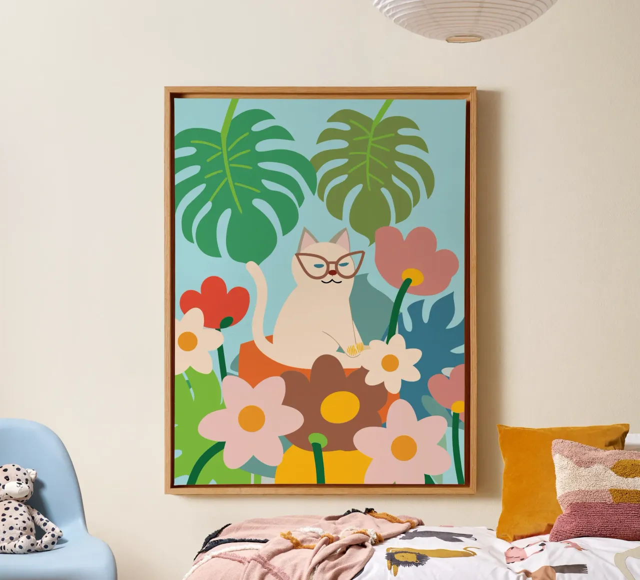 Katten en bloemen canvas met Baklijst van CUTE ANIMALS