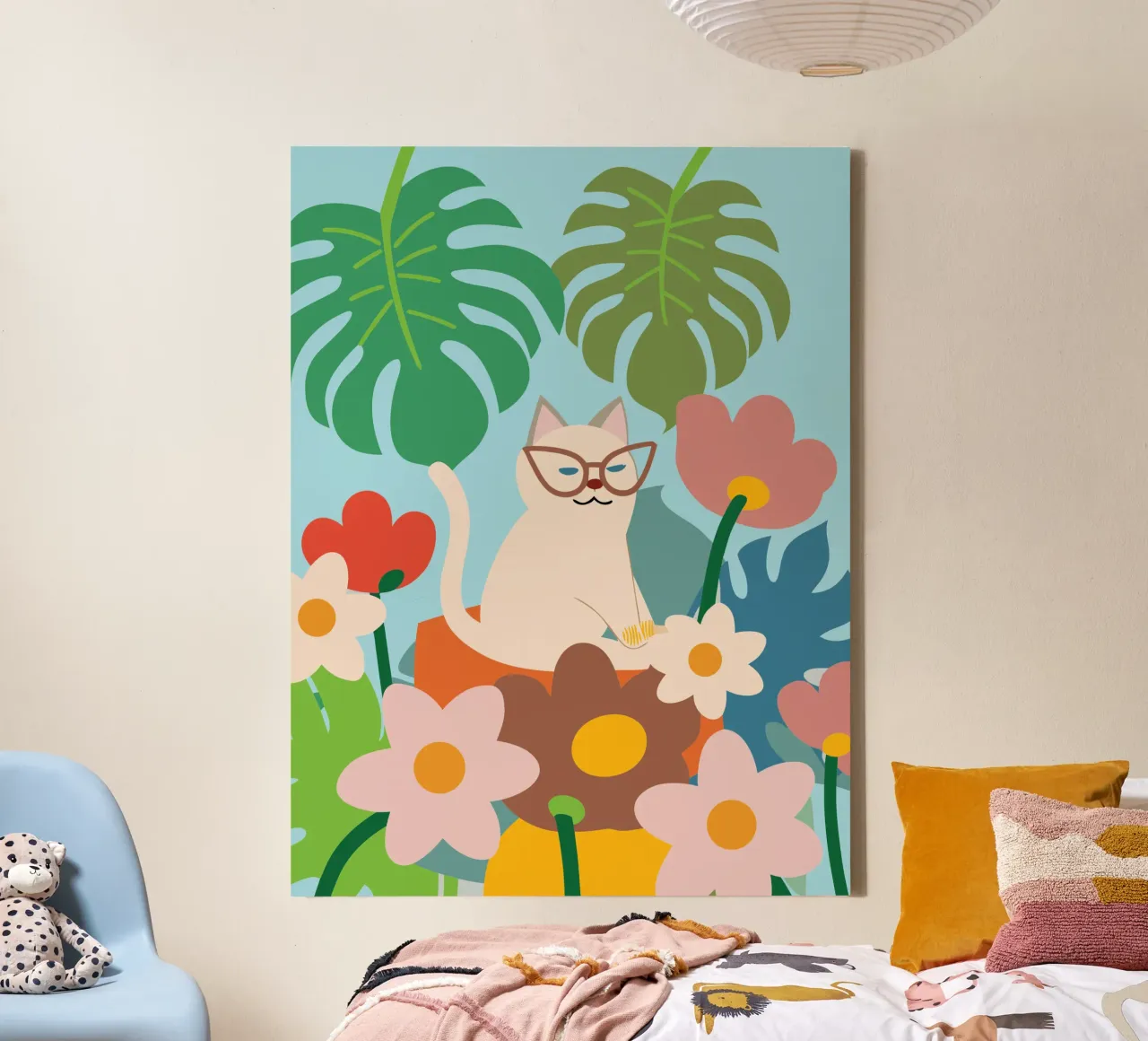 Katten en bloemen canvas met Baklijst van CUTE ANIMALS