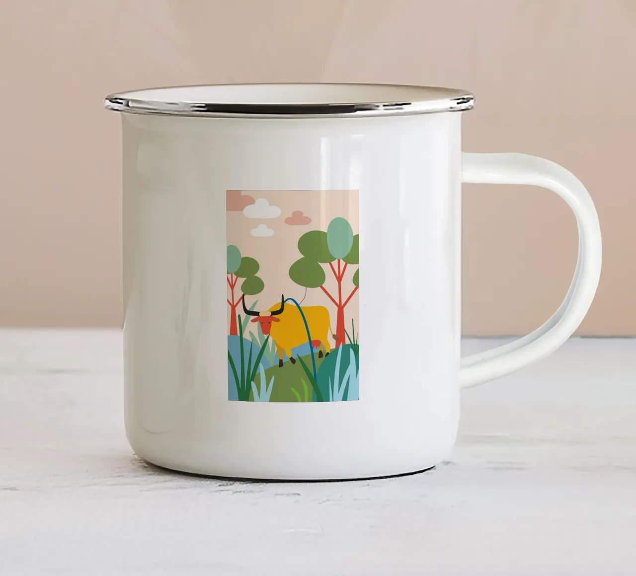Bufalo tra i fiori tazza in smalto da CUTE ANIMALS