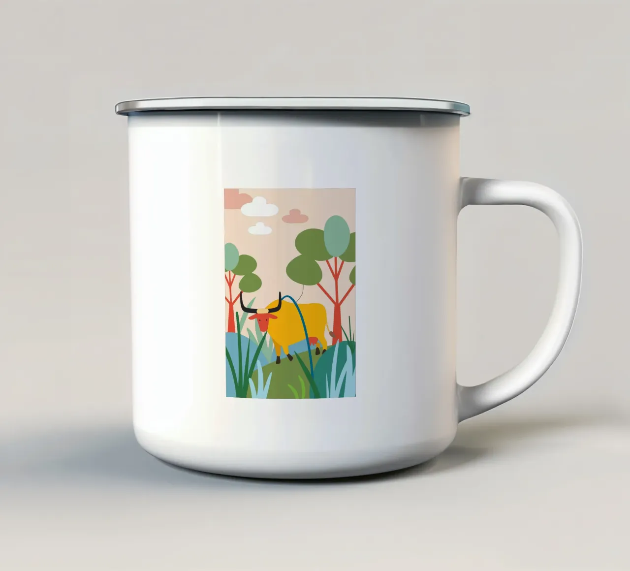 Bufalo tra i fiori tazza in smalto da CUTE ANIMALS