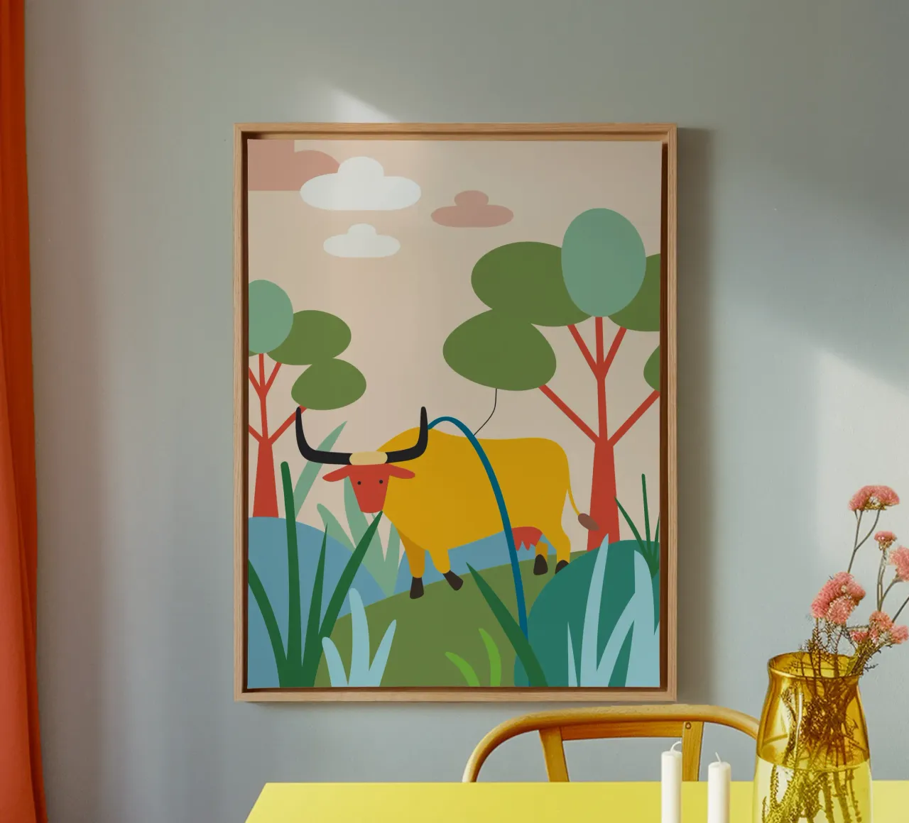 Bufalo tra i fiori tela con Cornice a cassetta da CUTE ANIMALS