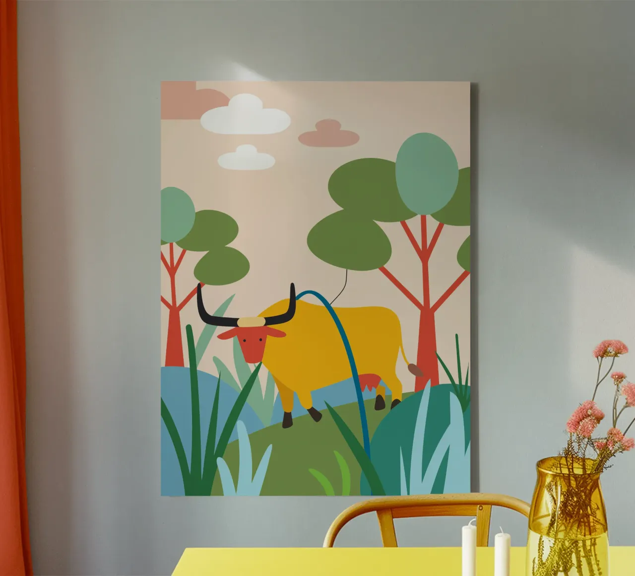 Bufalo tra i fiori tela con Cornice a cassetta da CUTE ANIMALS