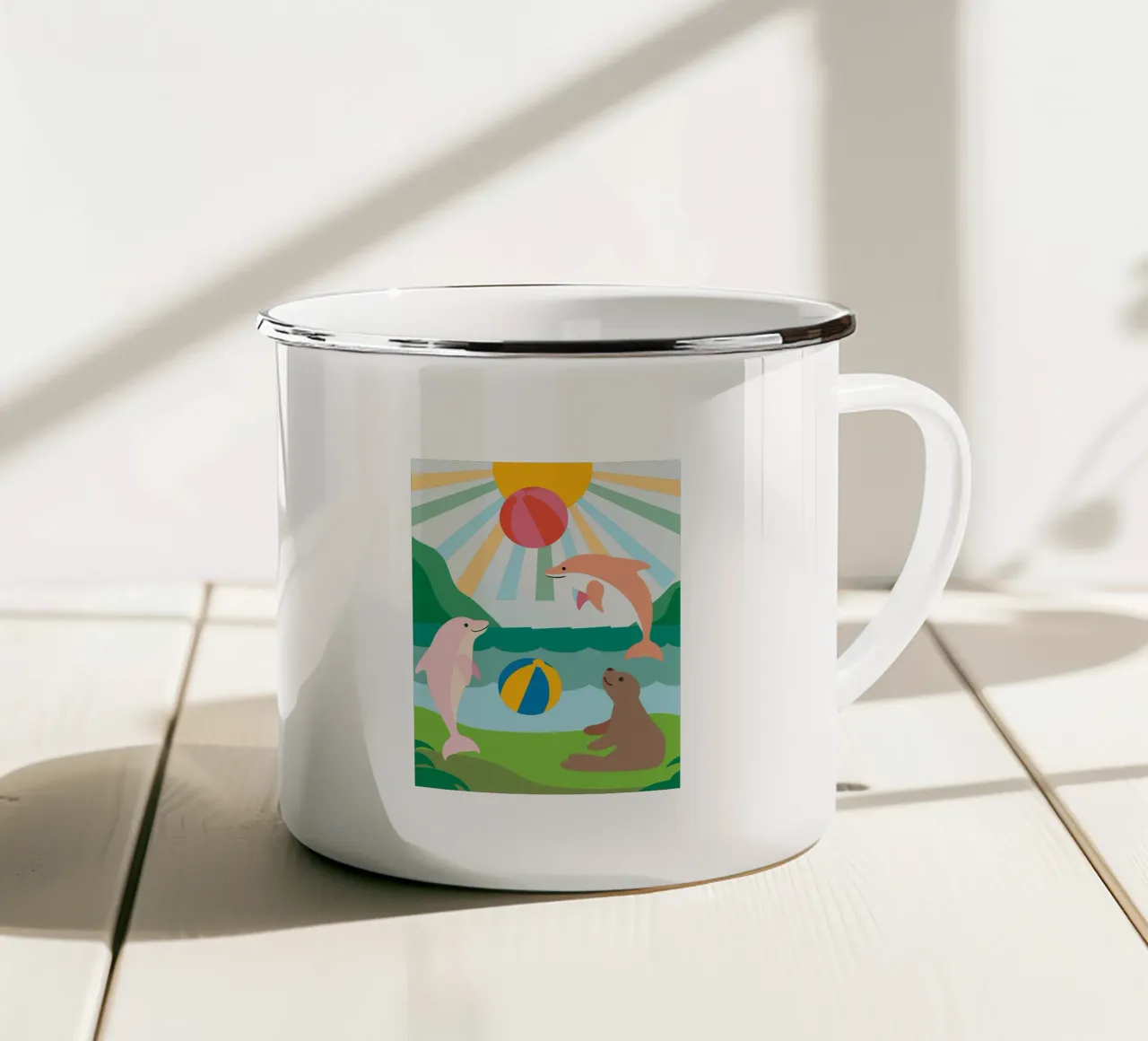 I Delfini giocano tazza in smalto da CUTE ANIMALS
