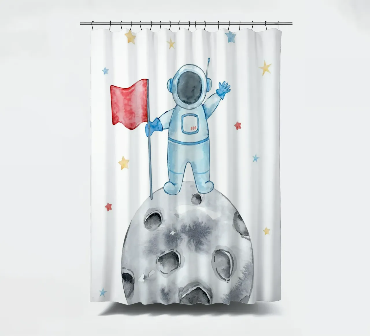 Astronaut on the moon shower curtain by vintageshop