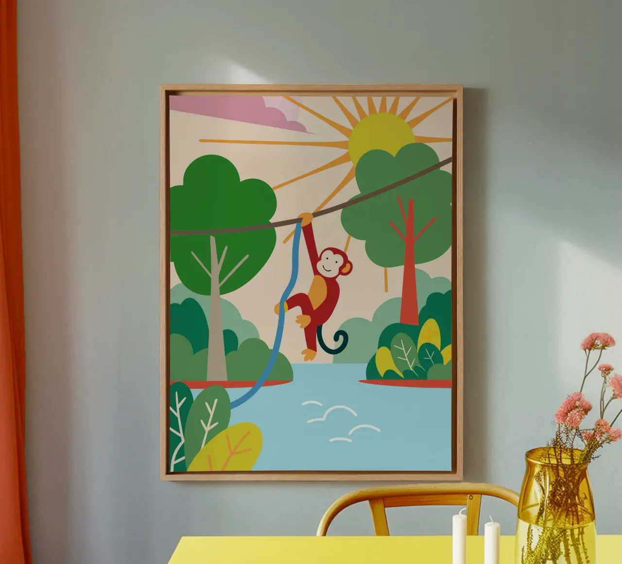 Scimmia appesa tela con Cornice a cassetta da CUTE ANIMALS