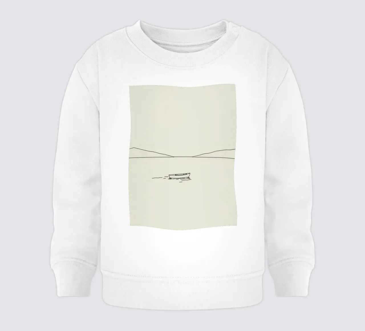 Calm waters reflect distant mountains with a lone boat float baby sweatshirt by DesignDoodle