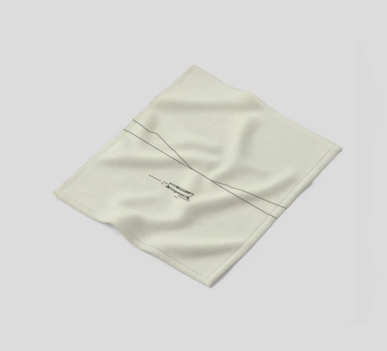 Calm waters reflect distant mountains with a lone boat float fleece blanket by DesignDoodle