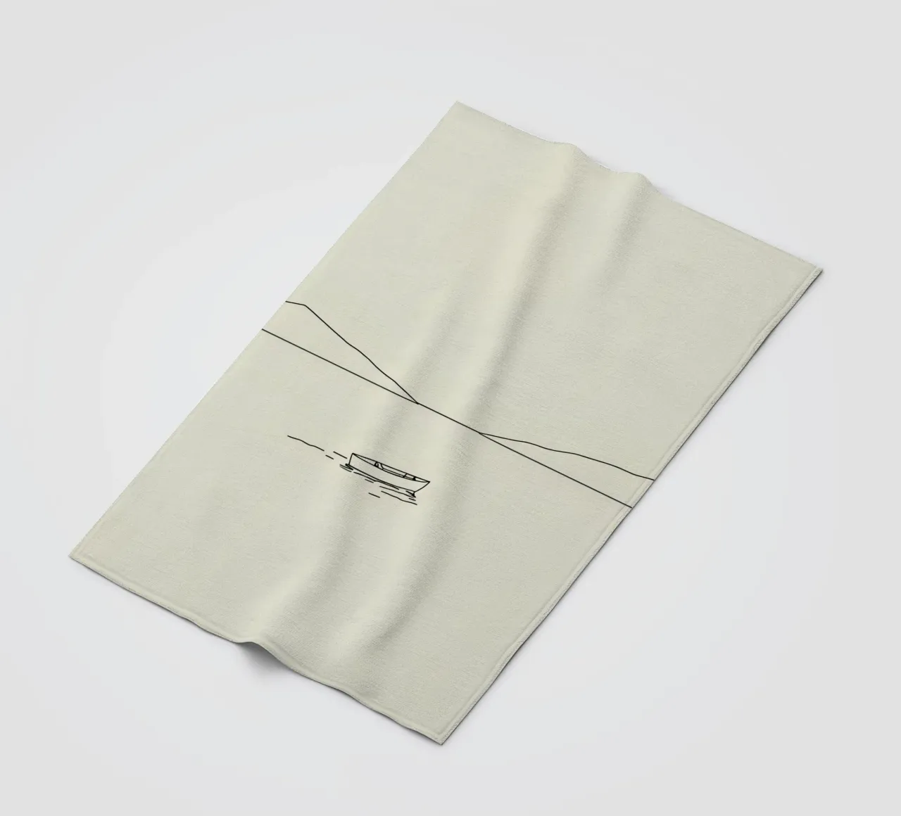 Calm waters reflect distant mountains with a lone boat float fleece blanket by DesignDoodle