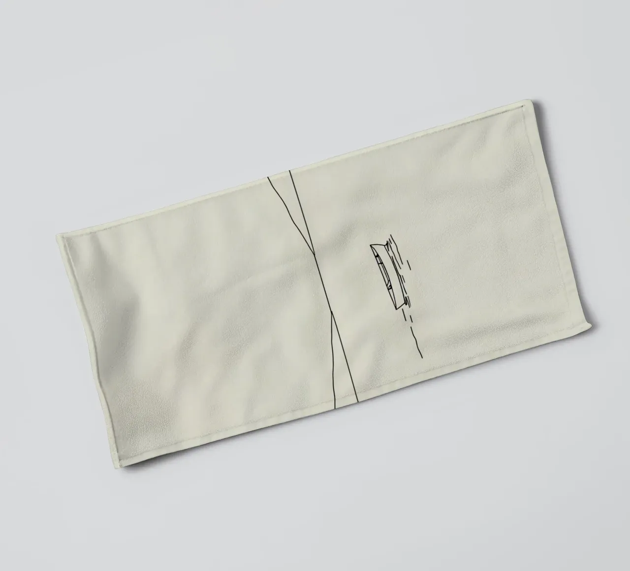 Calm waters reflect distant mountains with a lone boat float towel by DesignDoodle