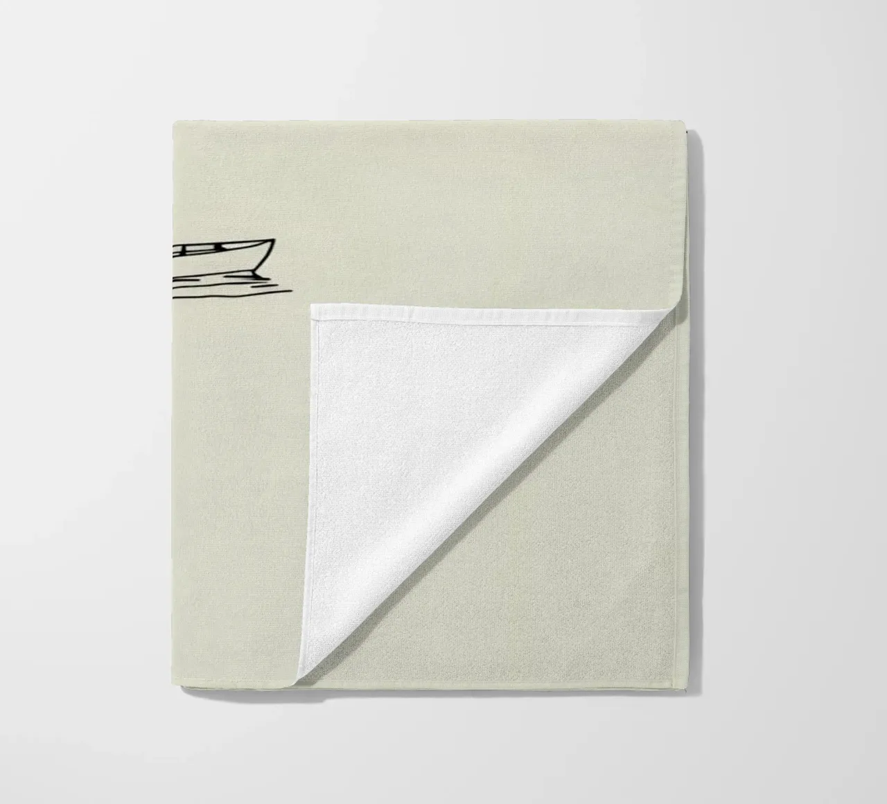 Calm waters reflect distant mountains with a lone boat float beach towel by DesignDoodle