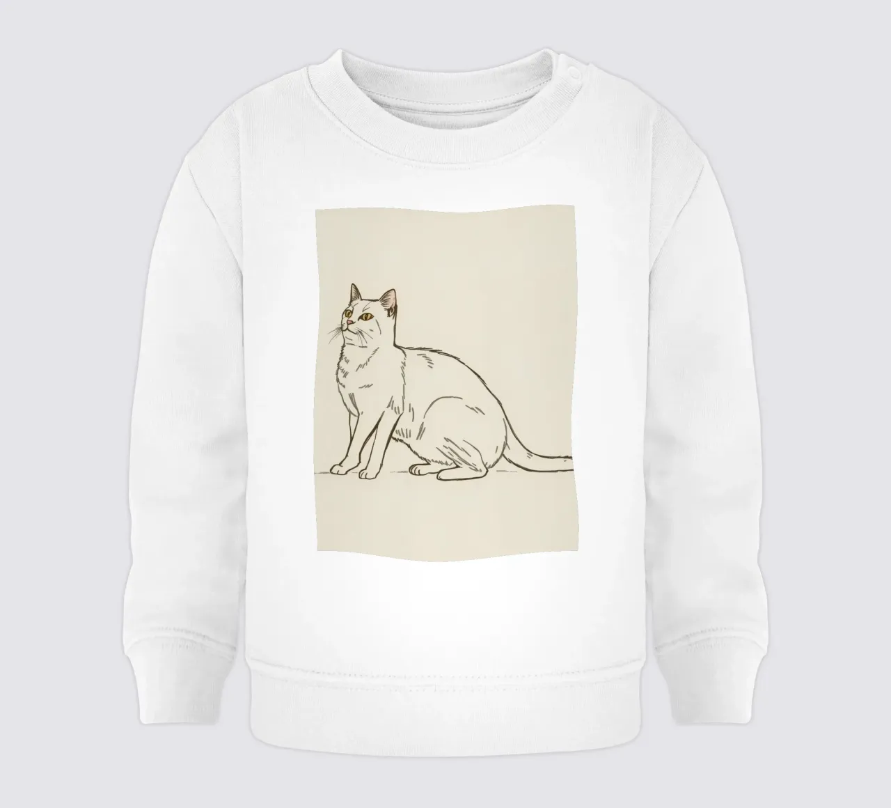 Gatto bianco seduto con espressione vigile in un'opera d'arte minimalista felpa neonato da DesignDoodle