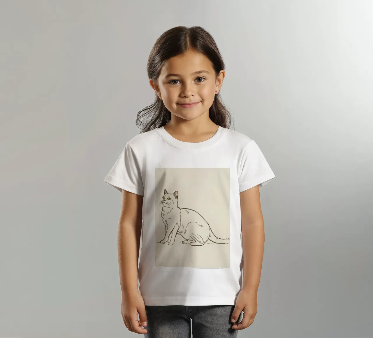 Gatto bianco seduto con espressione vigile in un'opera d'arte minimalista t-shirt bambini da DesignDoodle