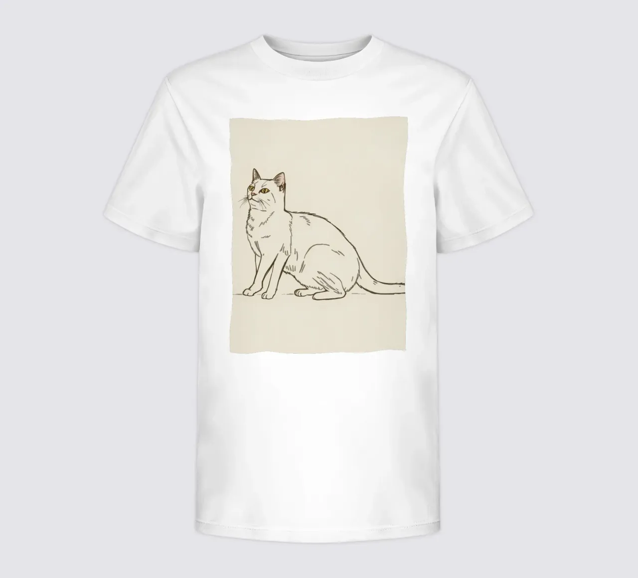 Gatto bianco seduto con espressione vigile in un'opera d'arte minimalista t-shirt bambini da DesignDoodle