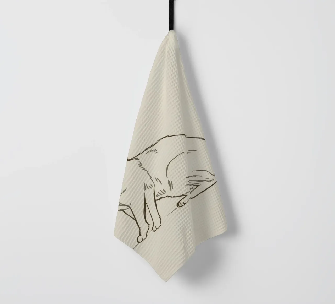 Chat blanc assis avec une expression alerte dans un art minimaliste torchon de DesignDoodle