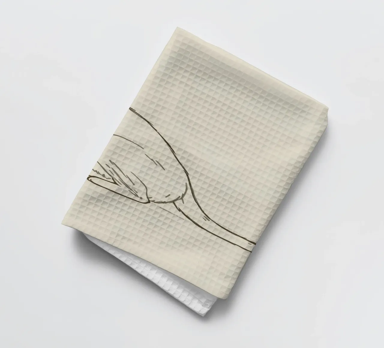 Chat blanc assis avec une expression alerte dans un art minimaliste torchon de DesignDoodle