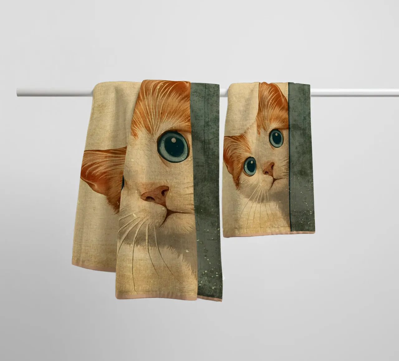 Whatcha Doing_ Curious Cat Peeking towel by Drew Studio