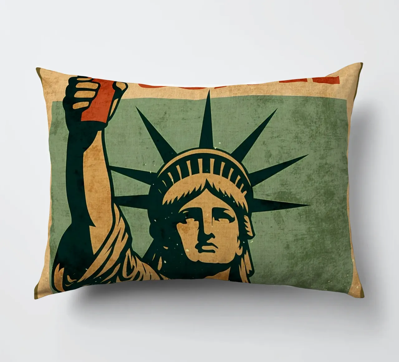 Poster per il caffè con la Statua della Libertà cuscino da Drew Studio