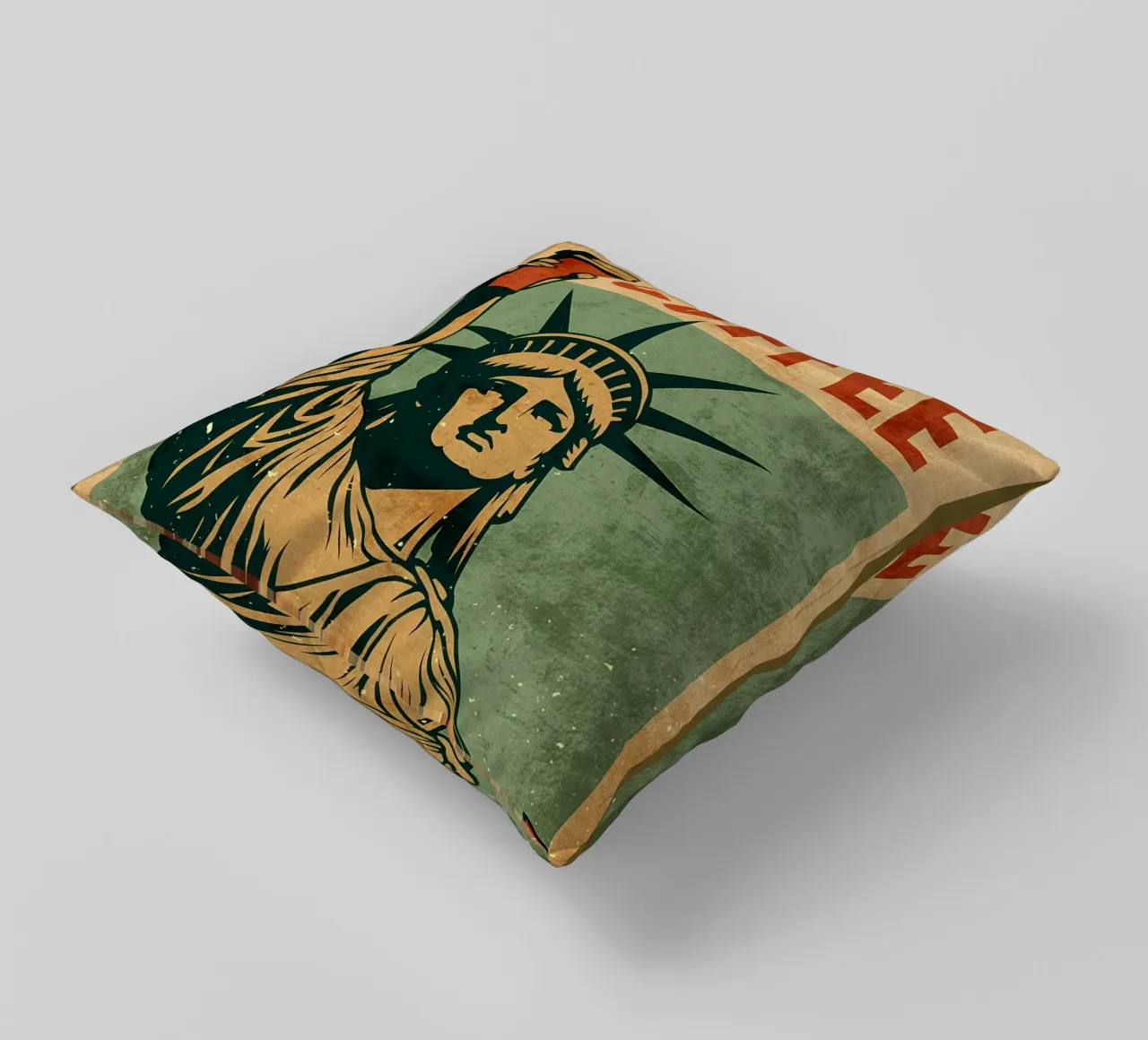 Poster per il caffè con la Statua della Libertà cuscino da Drew Studio