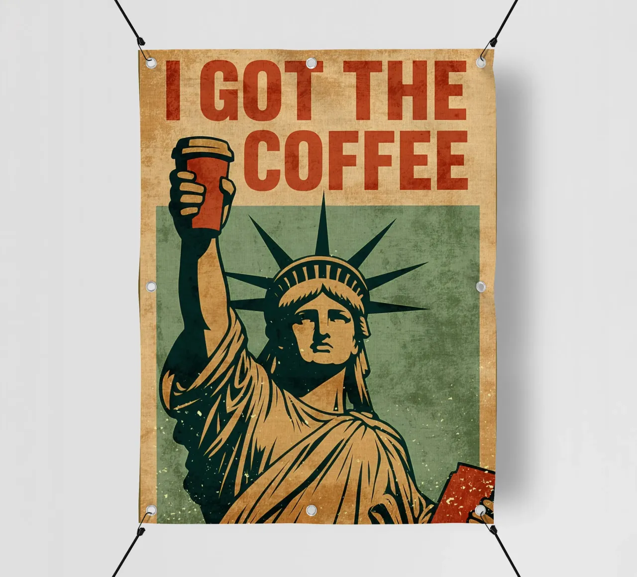Poster per il caffè con la Statua della Libertà telo in pvc da Drew Studio