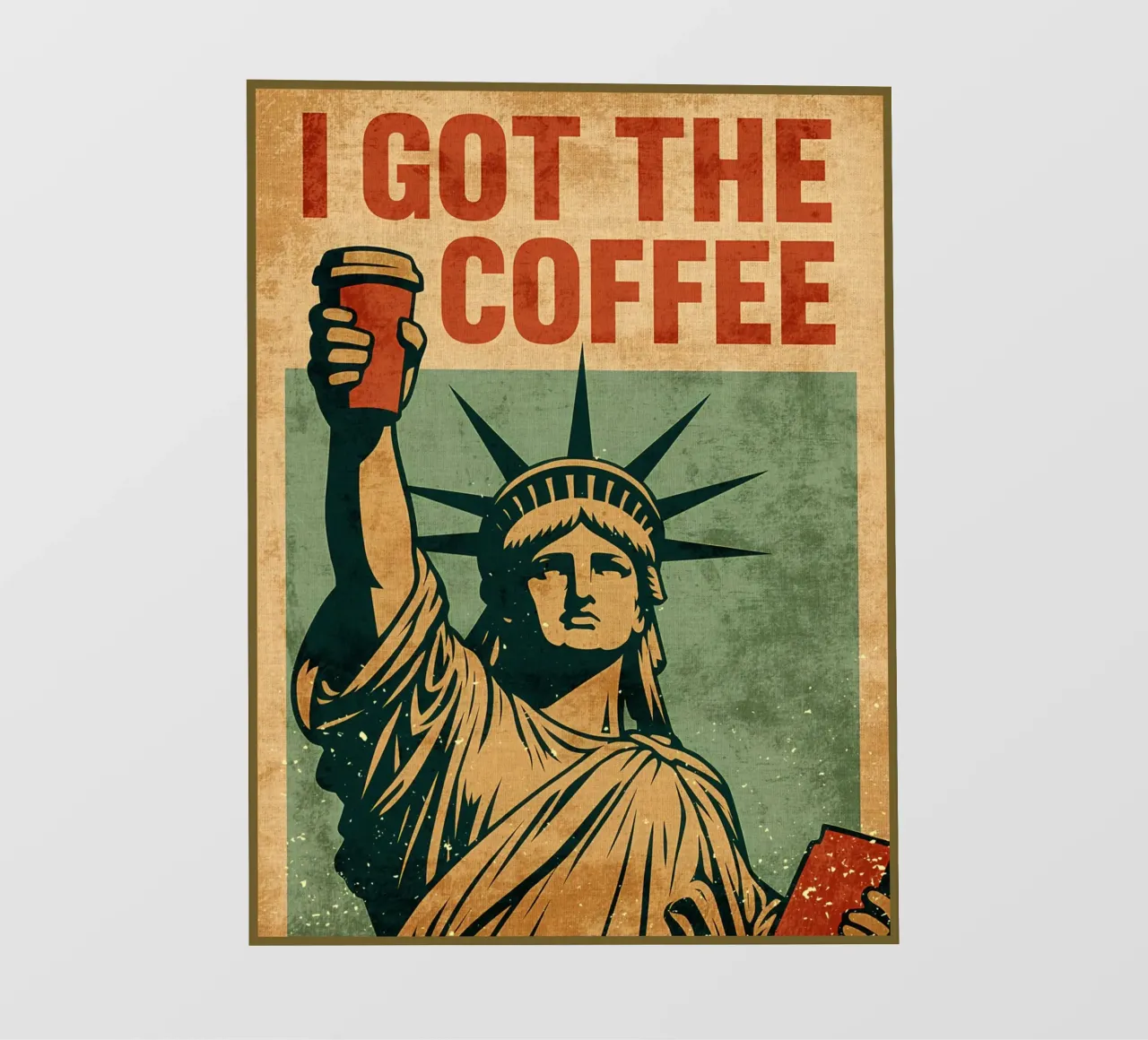 Poster per il caffè con la Statua della Libertà telo in pvc da Drew Studio