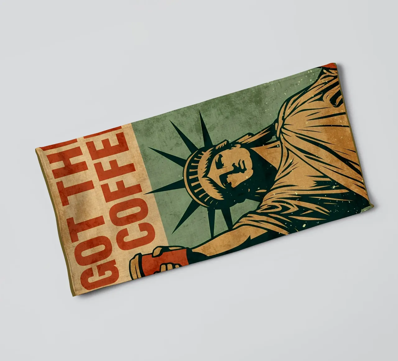 Poster per il caffè con la Statua della Libertà asciugamano da bagno da Drew Studio