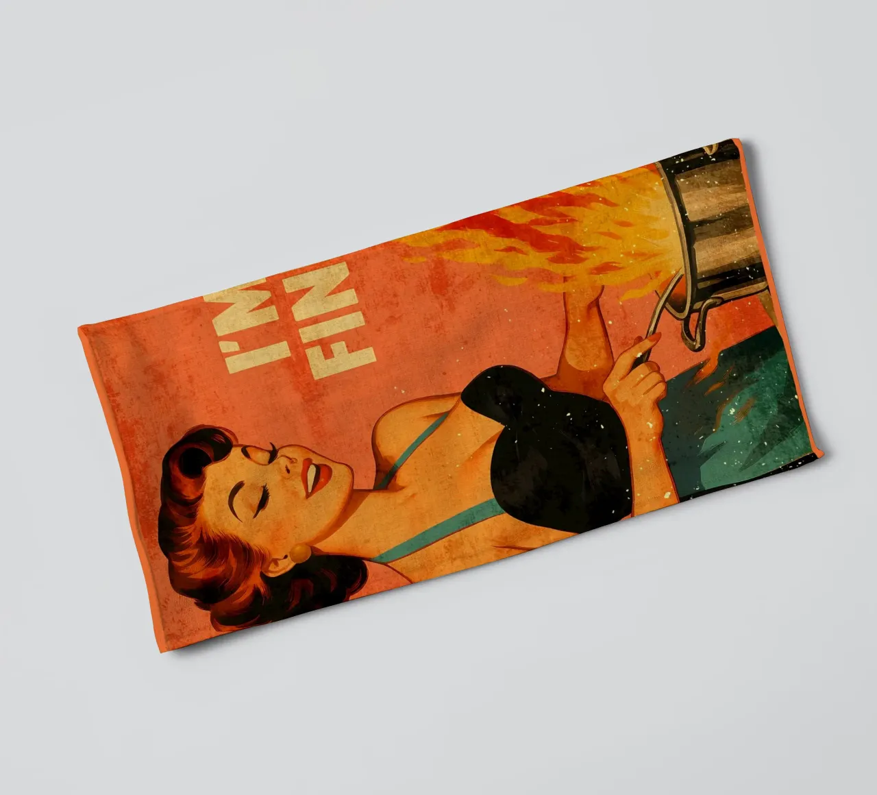 Póster retro de mujer cocinando 'I'm Fine toalla de baño de Drew Studio