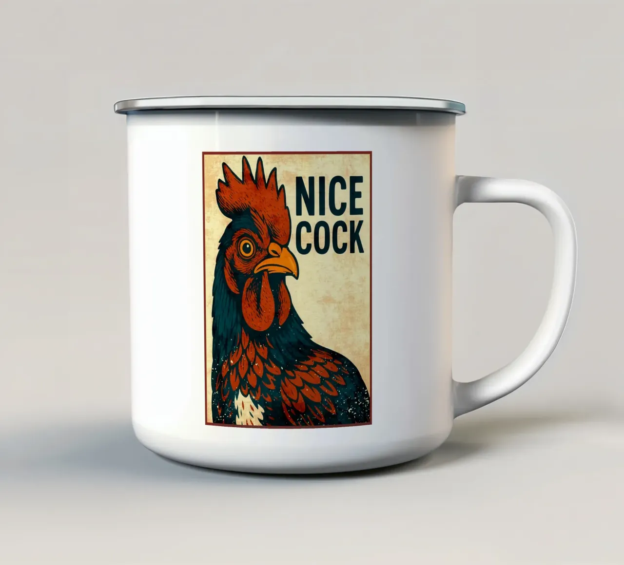 Netter Hahn Hahn Badezimmer Illustration Emaille Tasse von Drew Studio